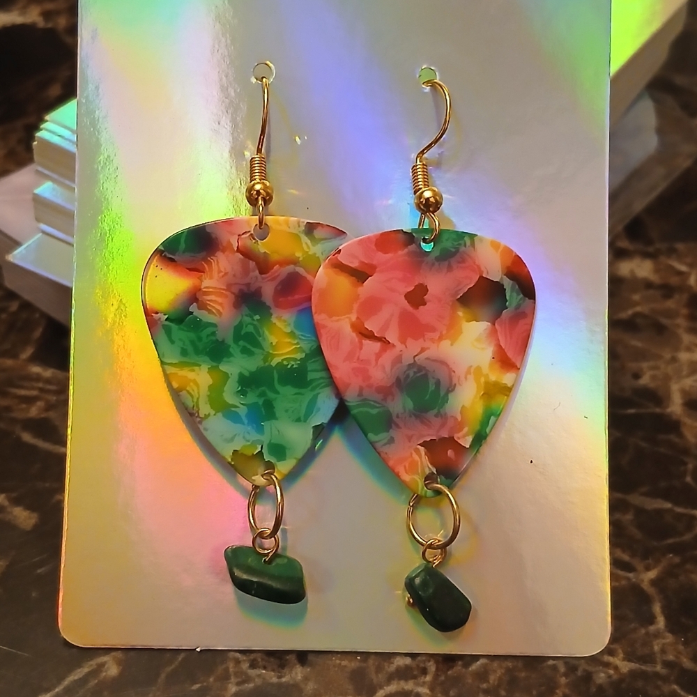 Handcrafted Multicolor Floral Drop Earrings - Gold Hooks